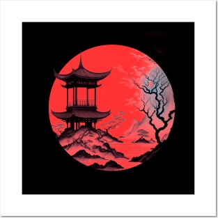 japanese pagoda with trees Posters and Art